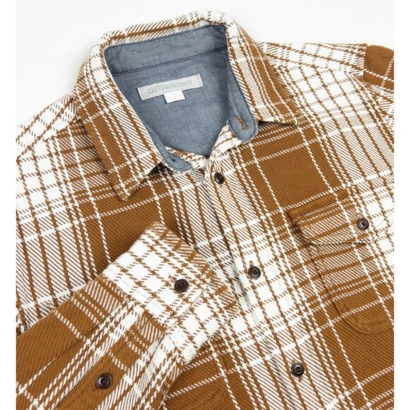 Outerknown Blanket Shirt Men's Small Heavyweight Flannel Orange Plaid Button-Up - Picture 1 of 14